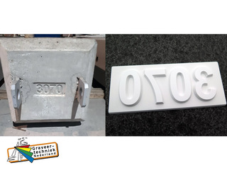 Kunststof gefreesde tekst tbv gietmal beton